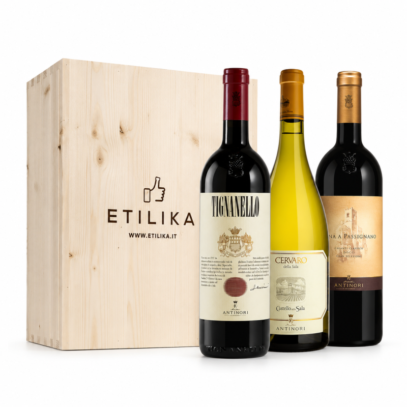 Box Degutazione Tignanello + Badia a Passignano G.R. + Cervaro della Sala - Antinori [Cassetta in legno 3 bt]